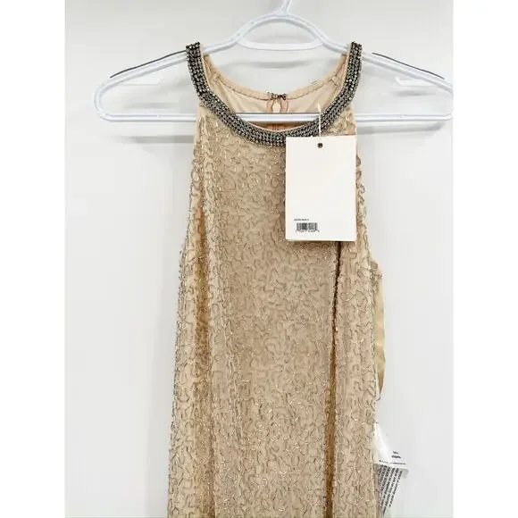 Mac Duggal 93742 Nude Cream Beaded Sleeveless High Neck Column Gown Sz 4 - Picture 6 of 8